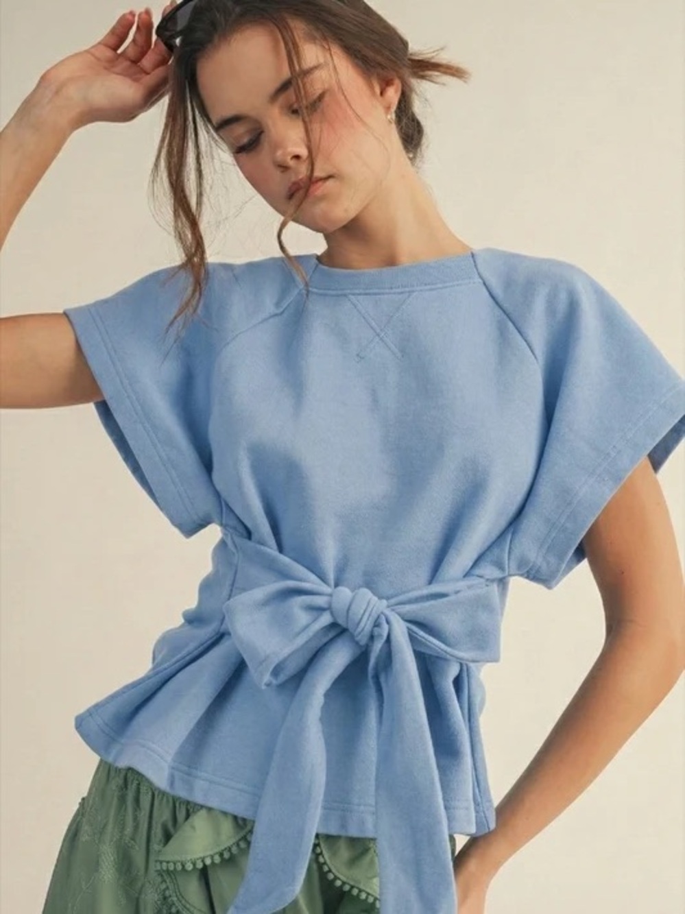 NWT LovLov Bow Tie Waist Cotton French Terry Top Size L